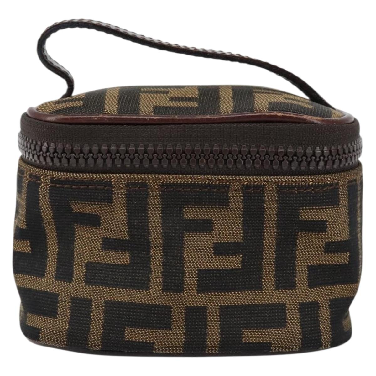 FENDI Zucca Canvas Pouch Pouch Black Brown Auth bs31471