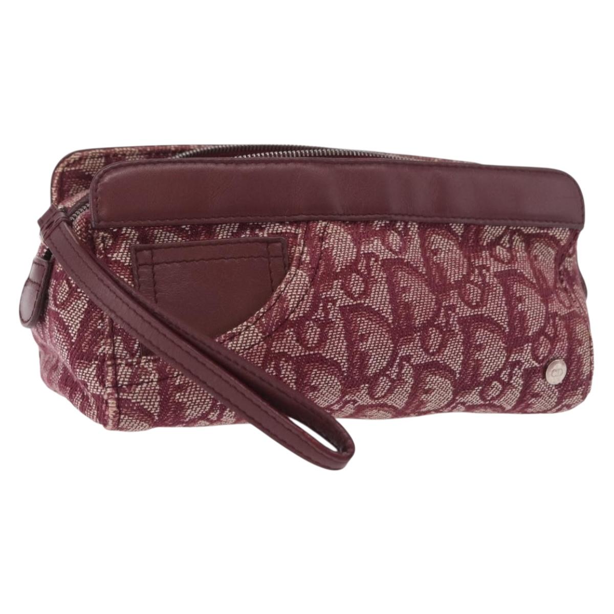 Christian Dior Trotter Canvas Pouch Red Silver Auth bs31473