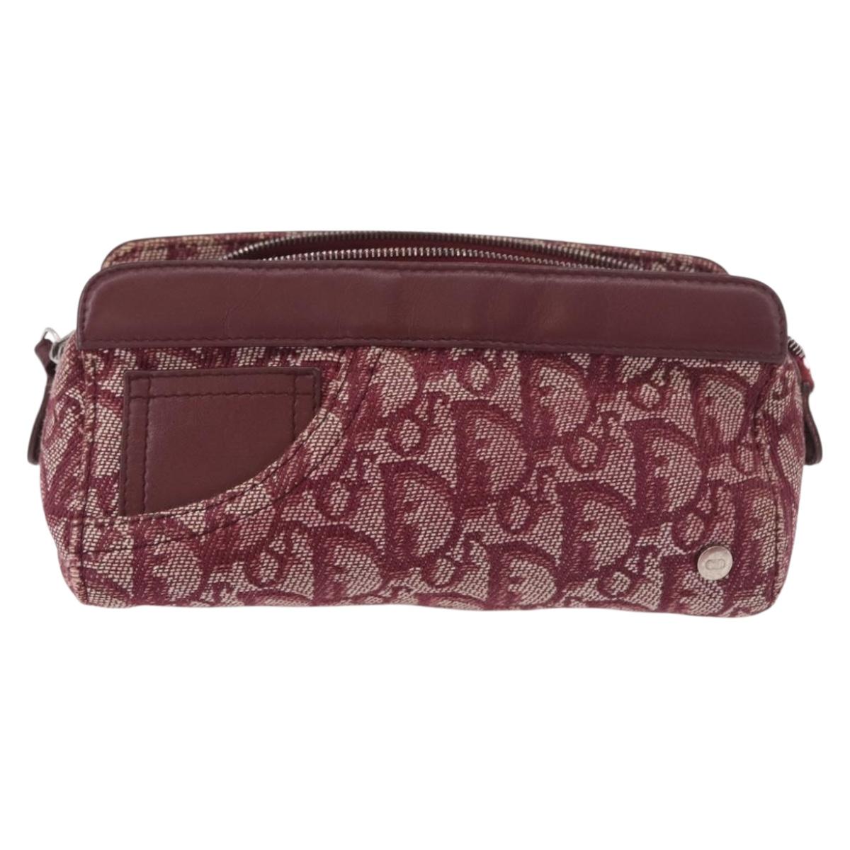 Christian Dior Trotter Canvas Pouch Red Silver Auth bs31473