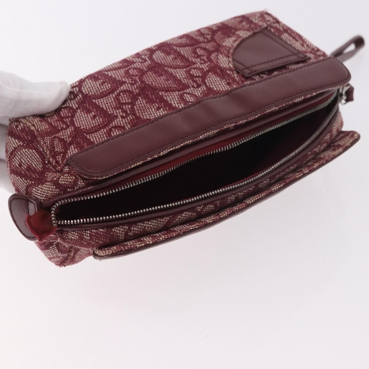 Christian Dior Trotter Canvas Pouch Red Silver Auth bs31473