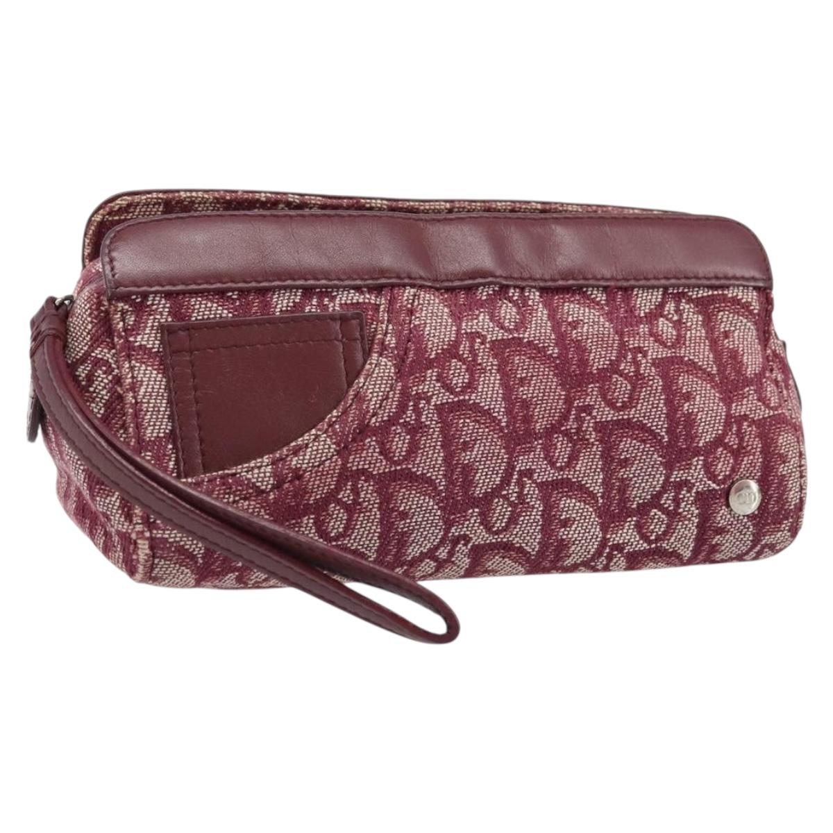 Christian Dior Trotter Canvas Pouch Red Silver Auth bs31473V