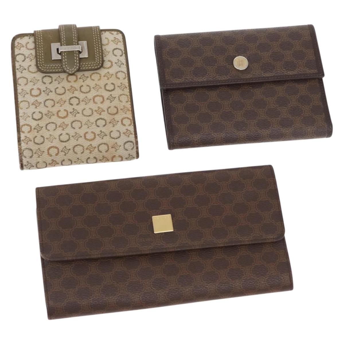 CELINE Macadam Canvas Wallet PVC Canvas 3 Set Brown Beige Auth bs31476
