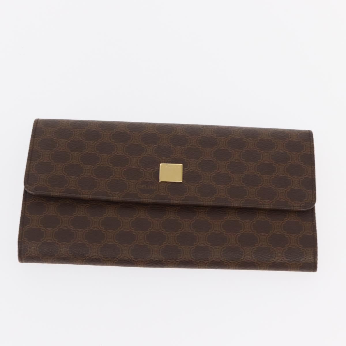 CELINE Macadam Canvas Wallet PVC Canvas 3 Set Brown Beige Auth bs31476