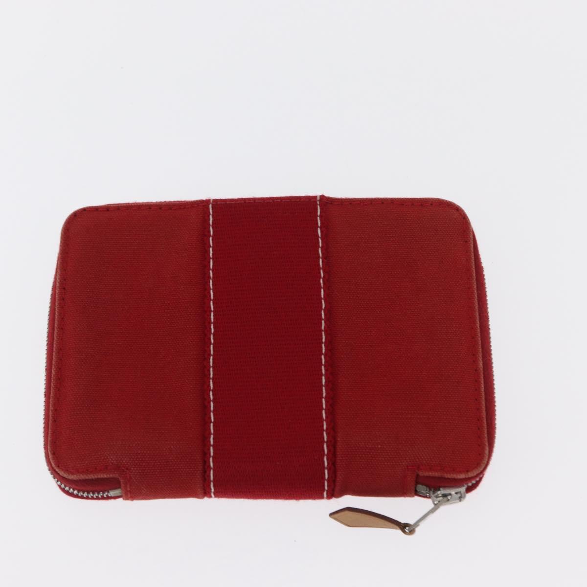 HERMES Wallet Canvas Leather 3 Set Brown Orange gray Auth bs31477