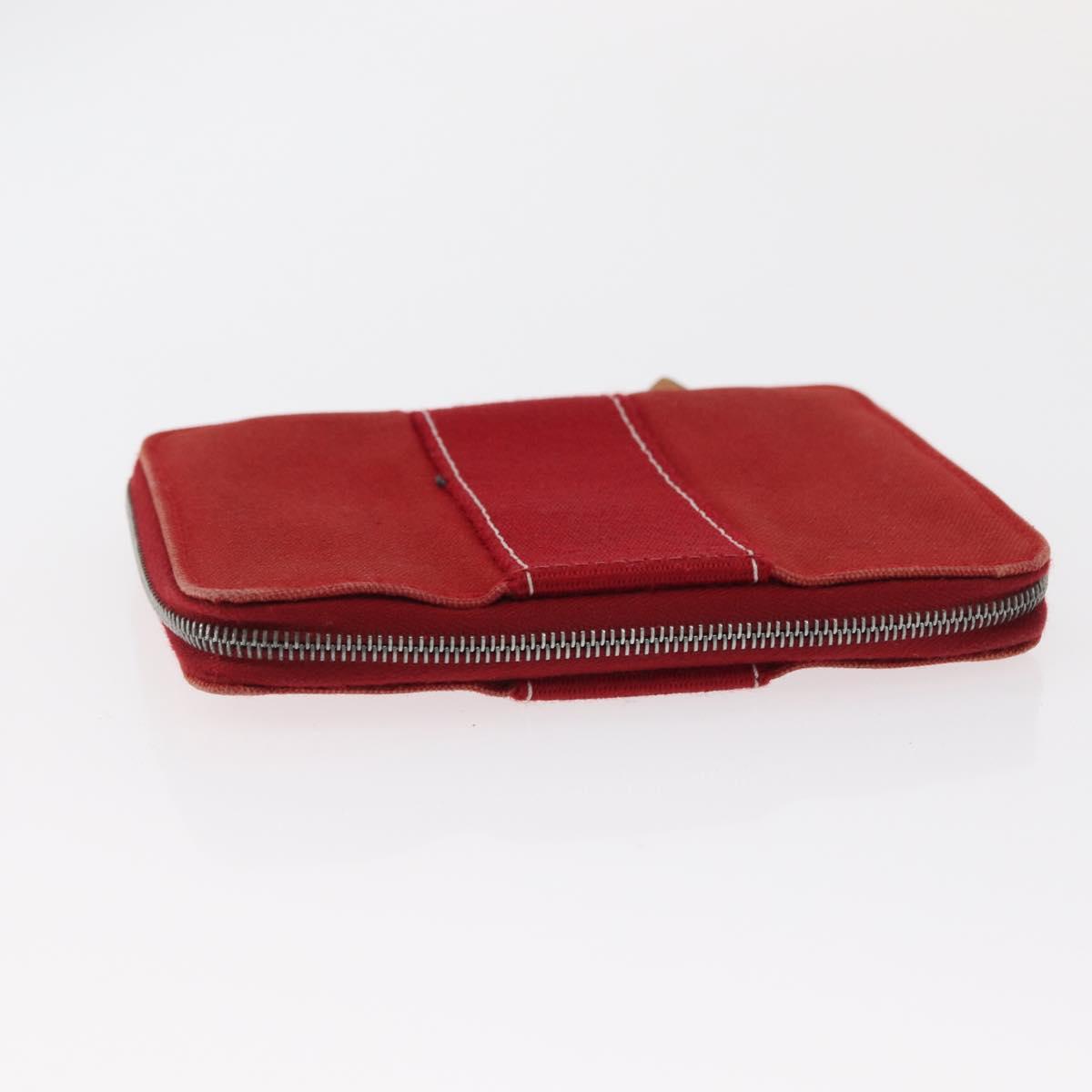 HERMES Wallet Canvas Leather 3 Set Brown Orange gray Auth bs31477