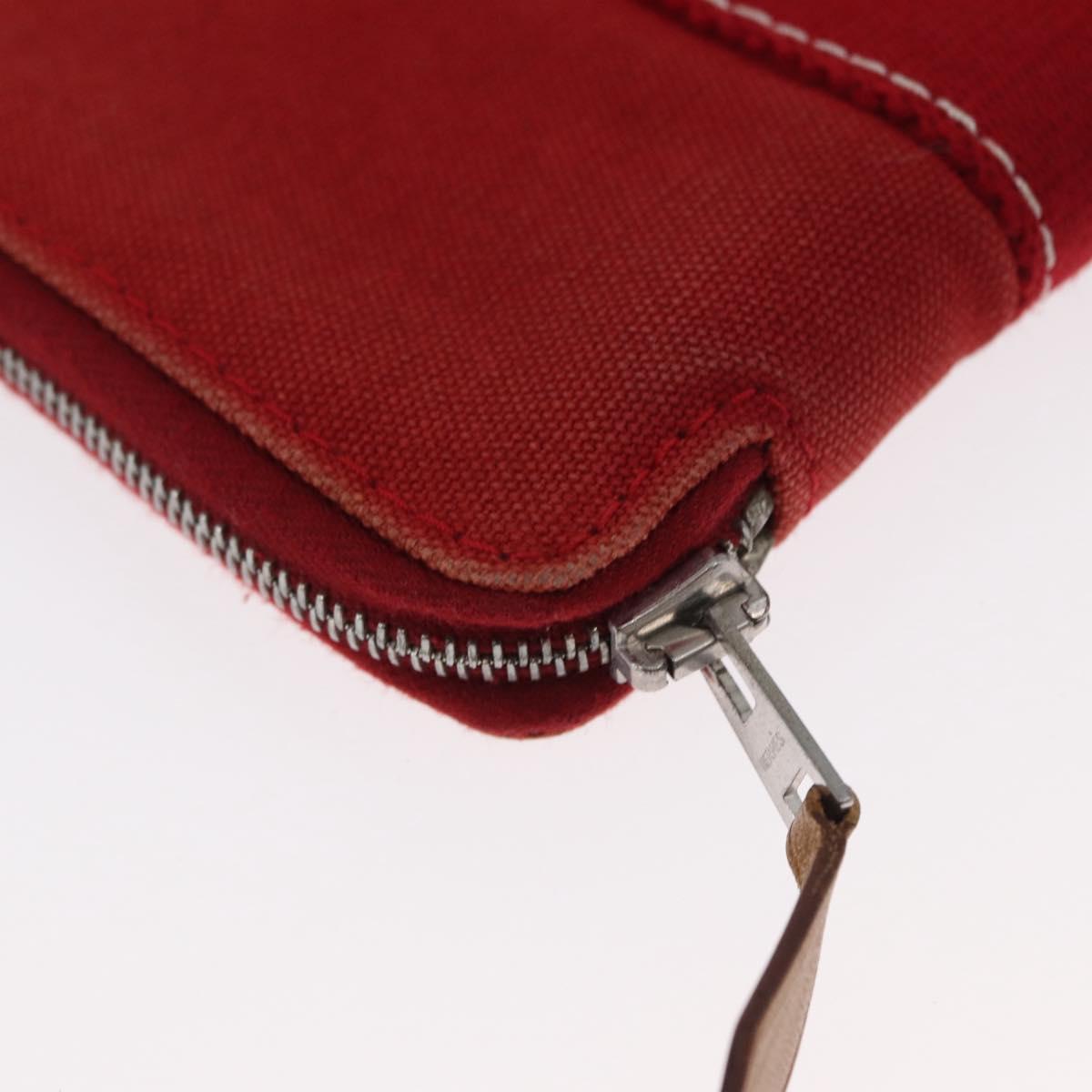 HERMES Wallet Canvas Leather 3 Set Brown Orange gray Auth bs31477