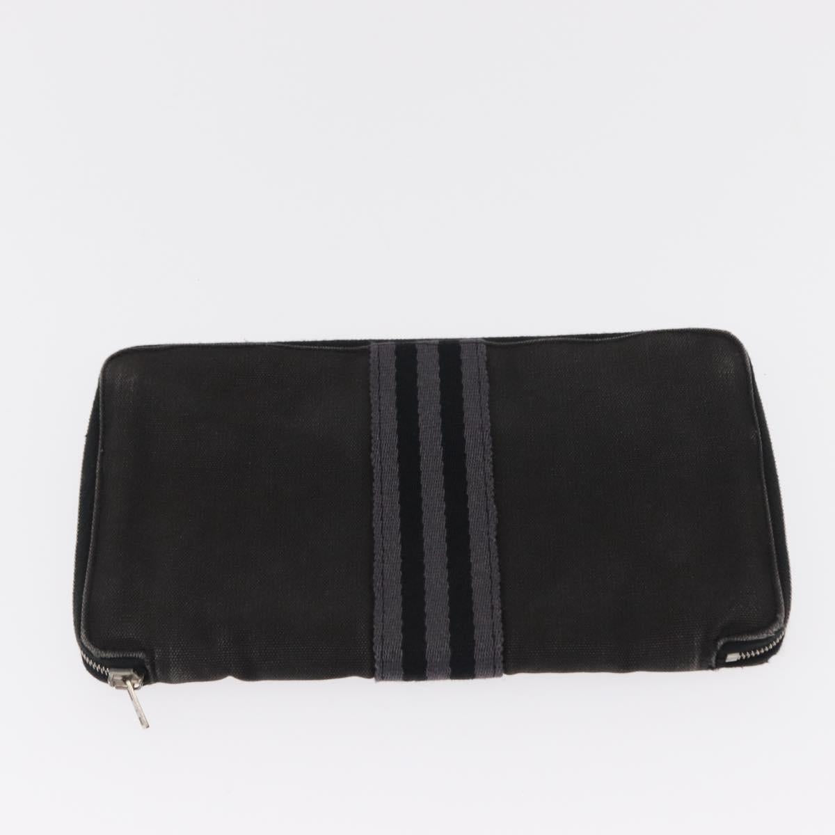 HERMES Wallet Canvas Leather 3 Set Brown Orange gray Auth bs31477