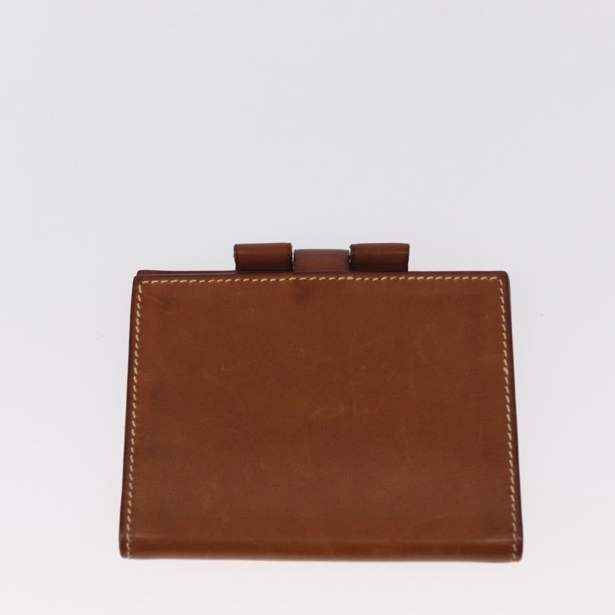 HERMES Wallet Canvas Leather 3 Set Brown Orange gray Auth bs31477