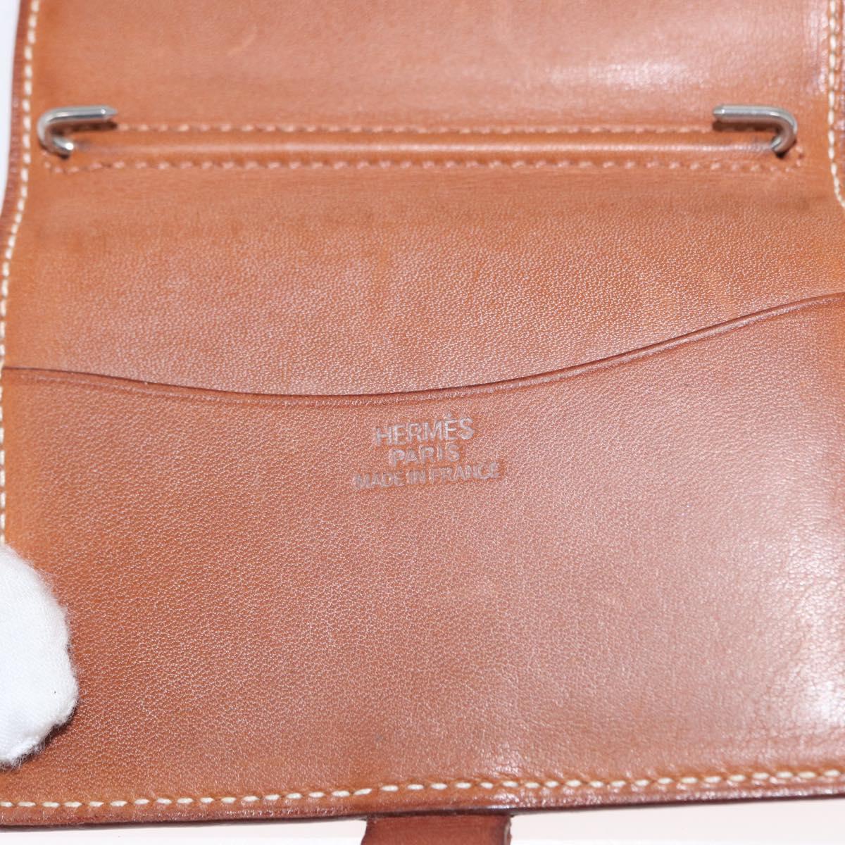 HERMES Wallet Canvas Leather 3 Set Brown Orange gray Auth bs31477