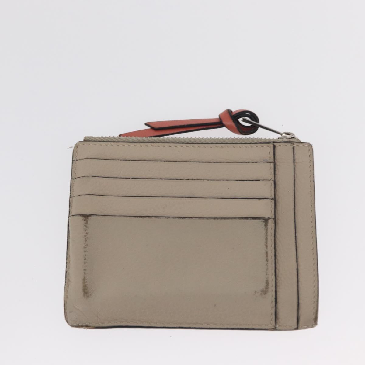 LOEWE Wallet Leather 2 Set Beige Silver Auth bs31478