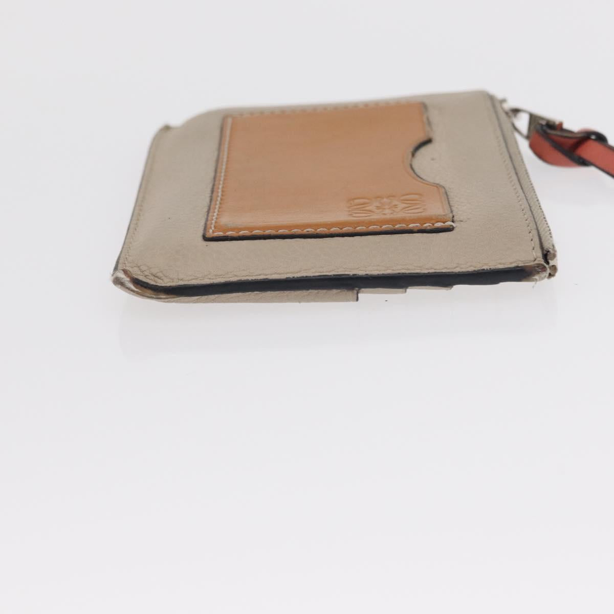 LOEWE Wallet Leather 2 Set Beige Silver Auth bs31478