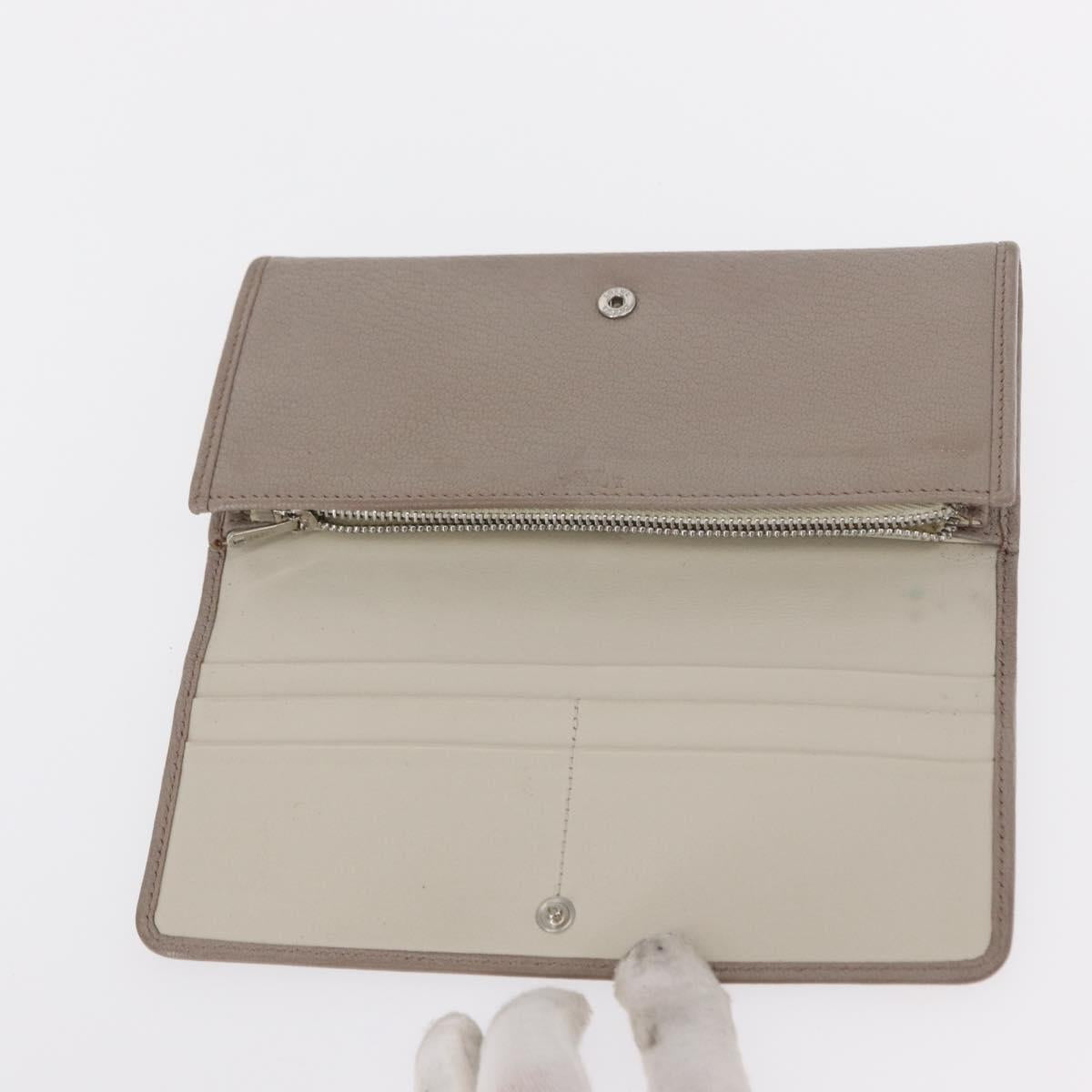 LOEWE Wallet Leather 2 Set Beige Silver Auth bs31478