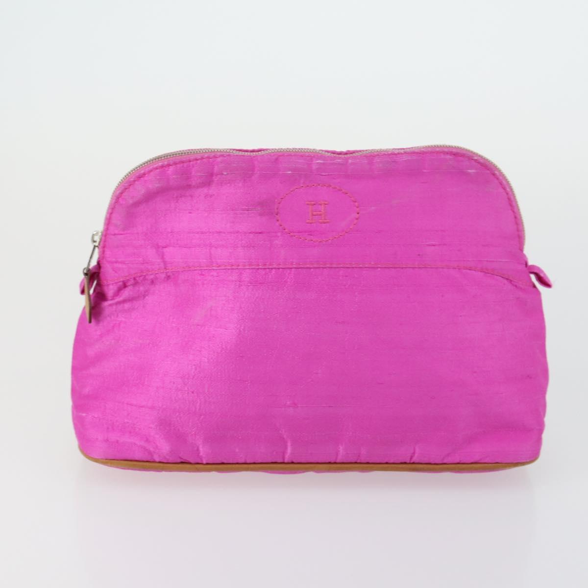 HERMES Pouch Canvas 3 Set Pink Black Brown Auth bs31480