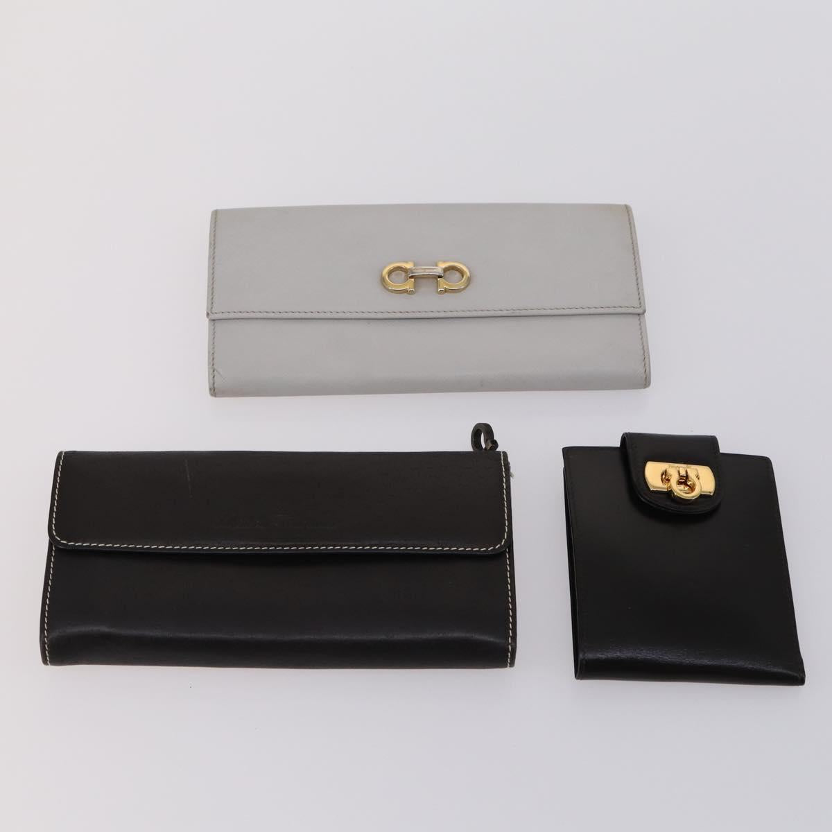 Salvatore Ferragamo Wallet Leather 6 Set Black Beige Red Auth bs31481
