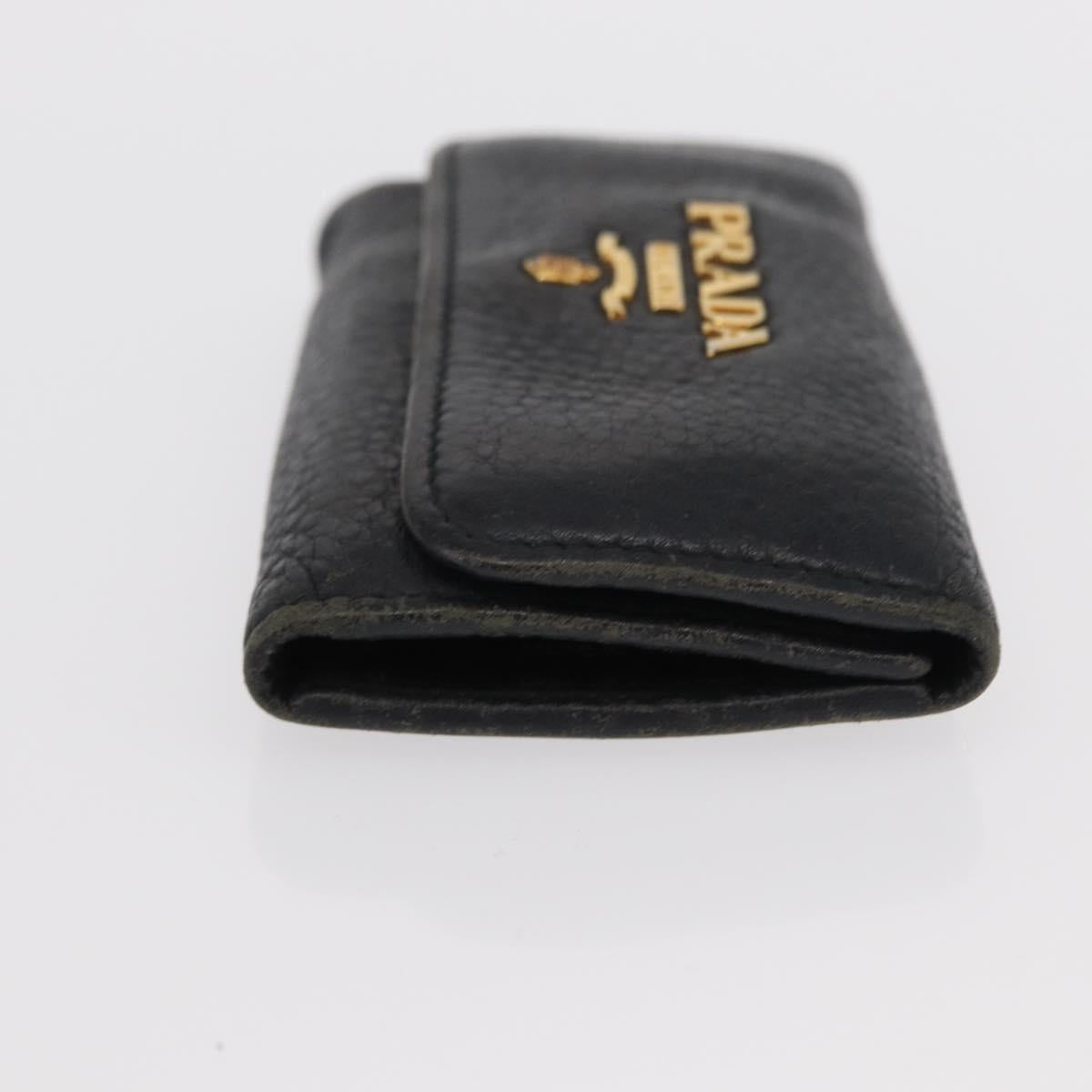 PRADA Key Case Leather 2 Set Beige Black Auth bs31485