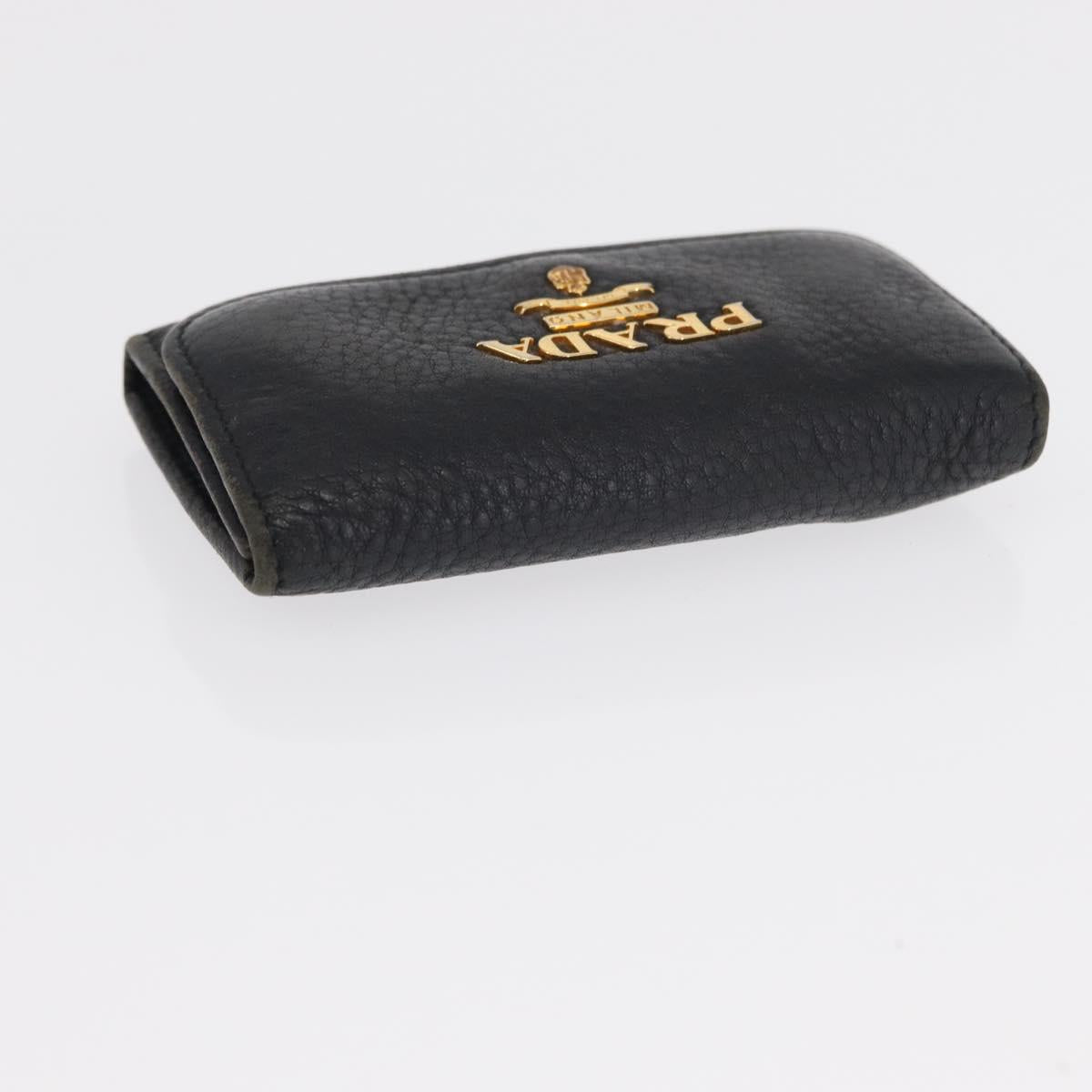 PRADA Key Case Leather 2 Set Beige Black Auth bs31485