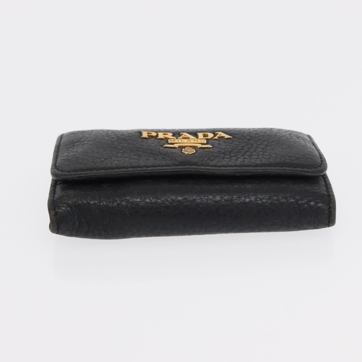 PRADA Key Case Leather 2 Set Beige Black Auth bs31485