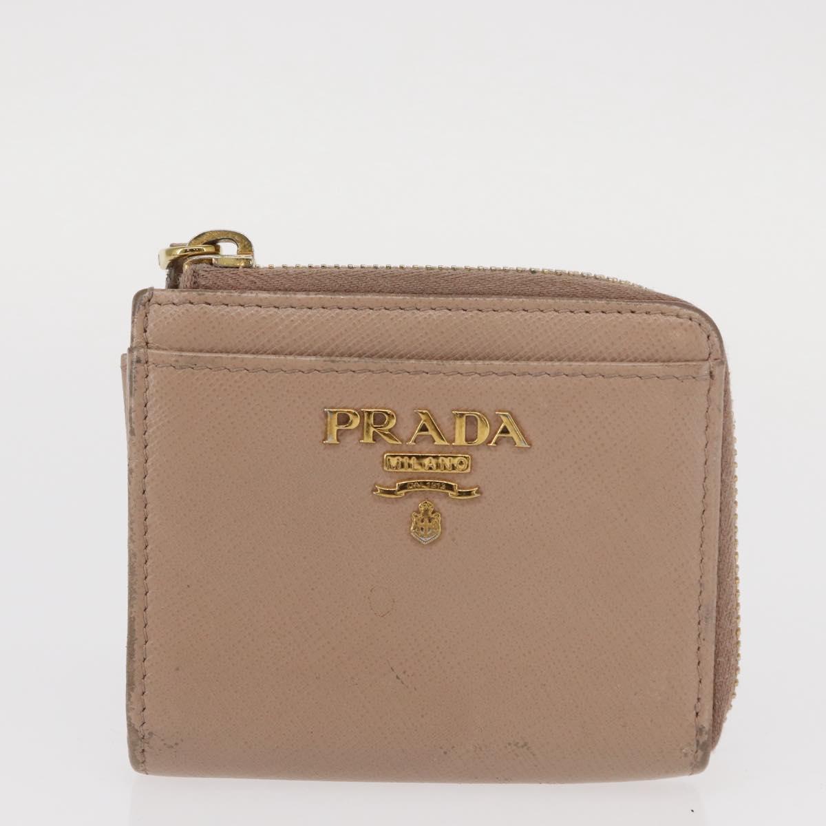PRADA Key Case Leather 2 Set Beige Black Auth bs31485