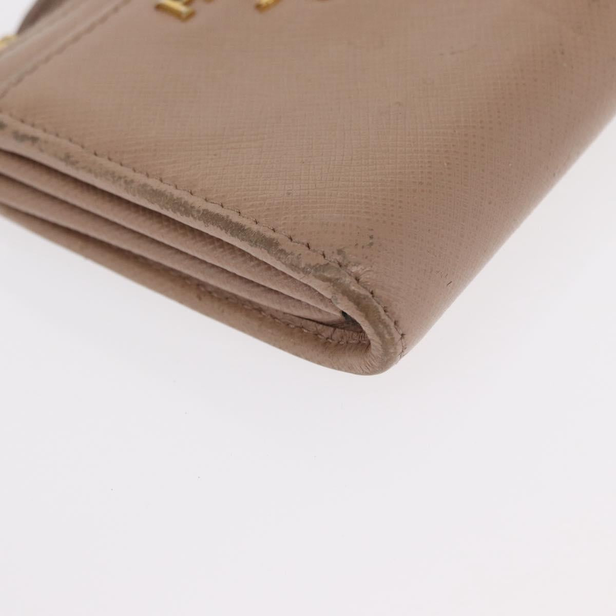 PRADA Key Case Leather 2 Set Beige Black Auth bs31485