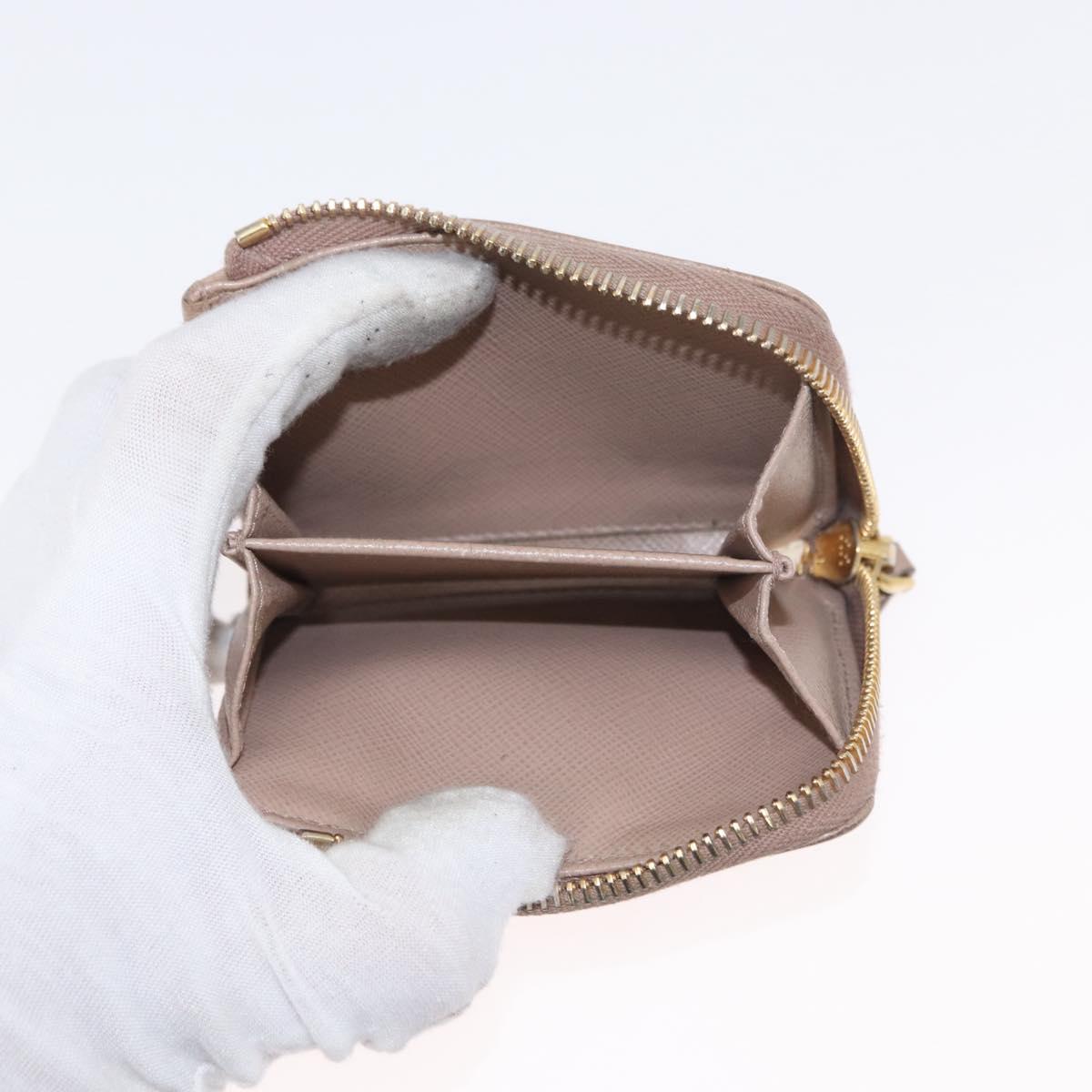 PRADA Key Case Leather 2 Set Beige Black Auth bs31485