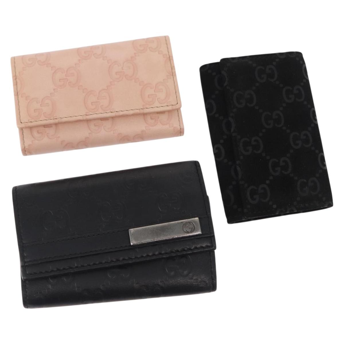 GUCCI GG Canvas Key Case Leather Suede 3 Set Black Pink Auth bs31486