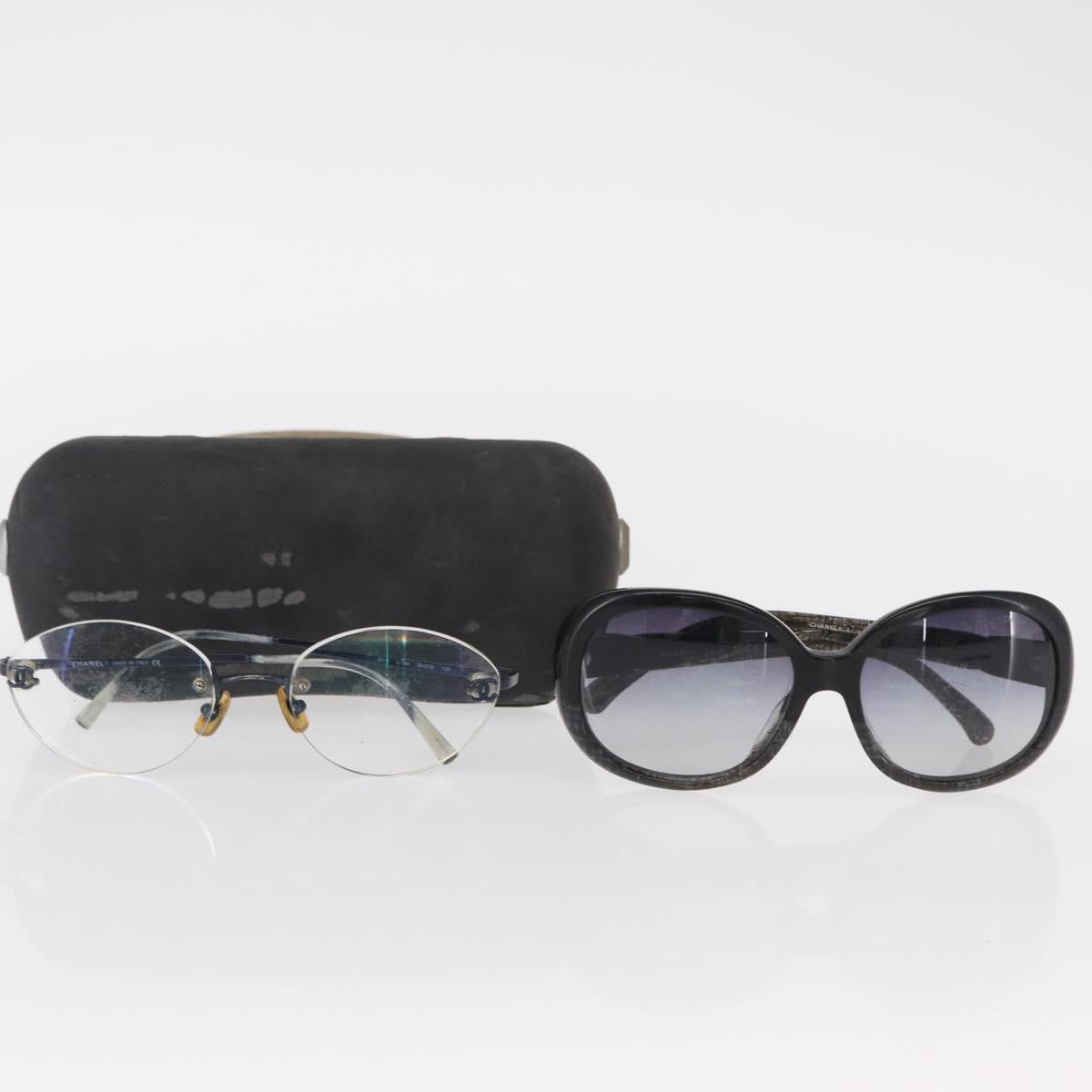 CHANEL Sunglasses plastic 2 Set Brown White CC Auth bs31489