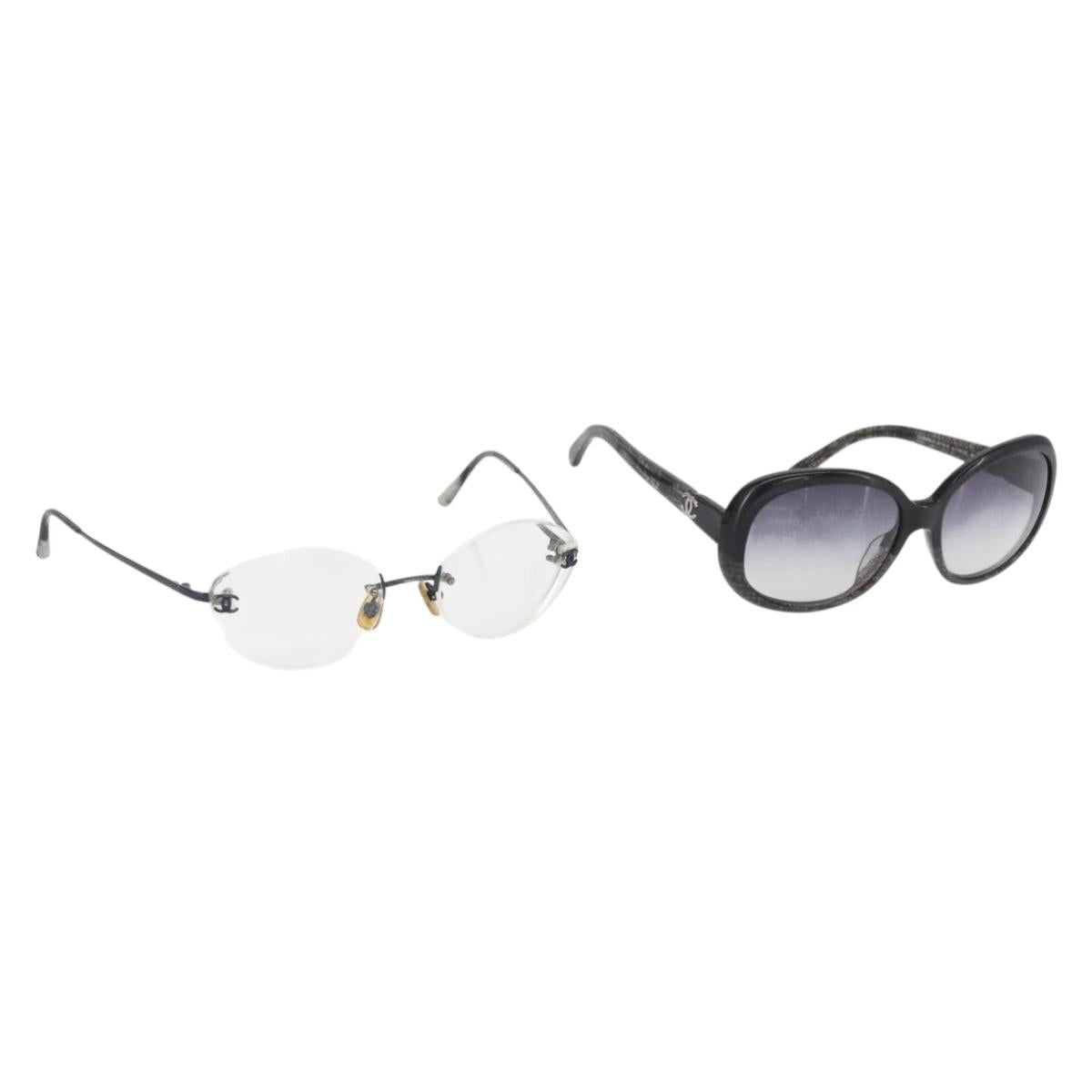 CHANEL Sunglasses plastic 2 Set Brown White CC Auth bs31489