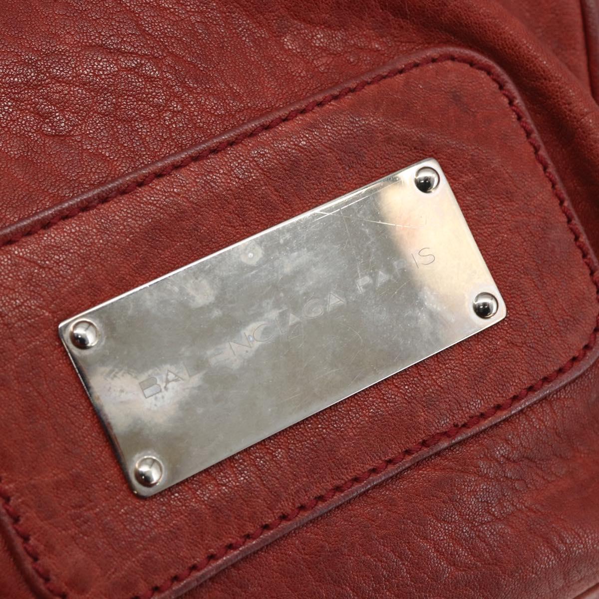 BALENCIAGA Tote Bag Leather Red Silver Auth bs31491