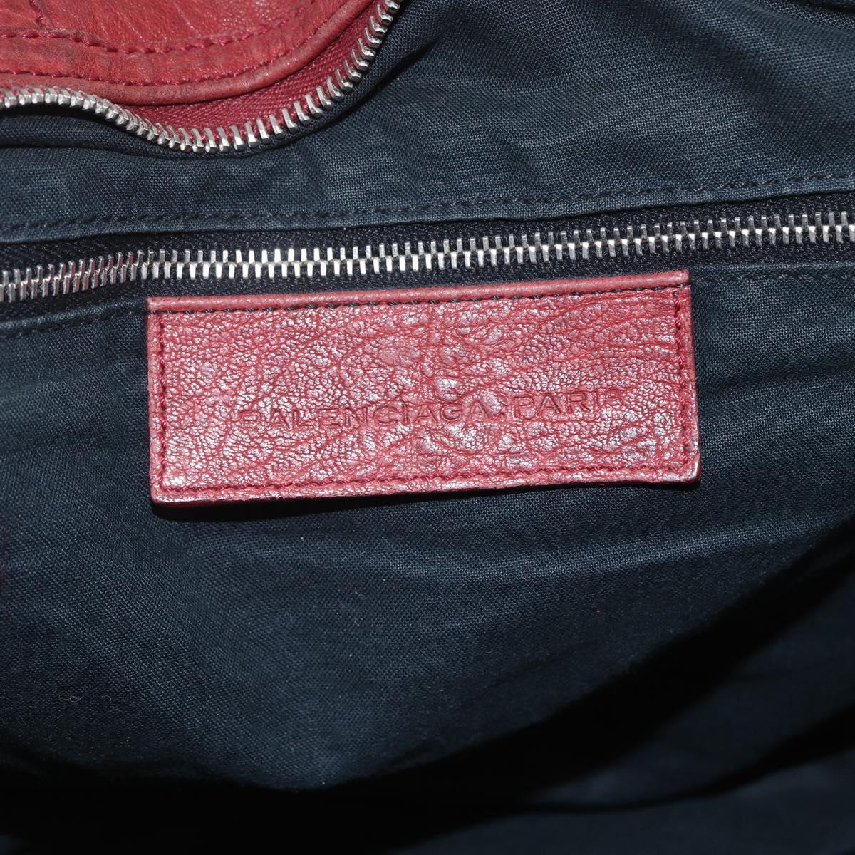 BALENCIAGA Tote Bag Leather Red Silver Auth bs31491