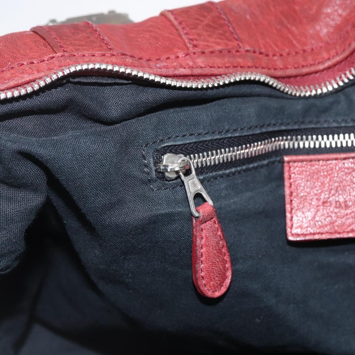 BALENCIAGA Tote Bag Leather Red Silver Auth bs31491