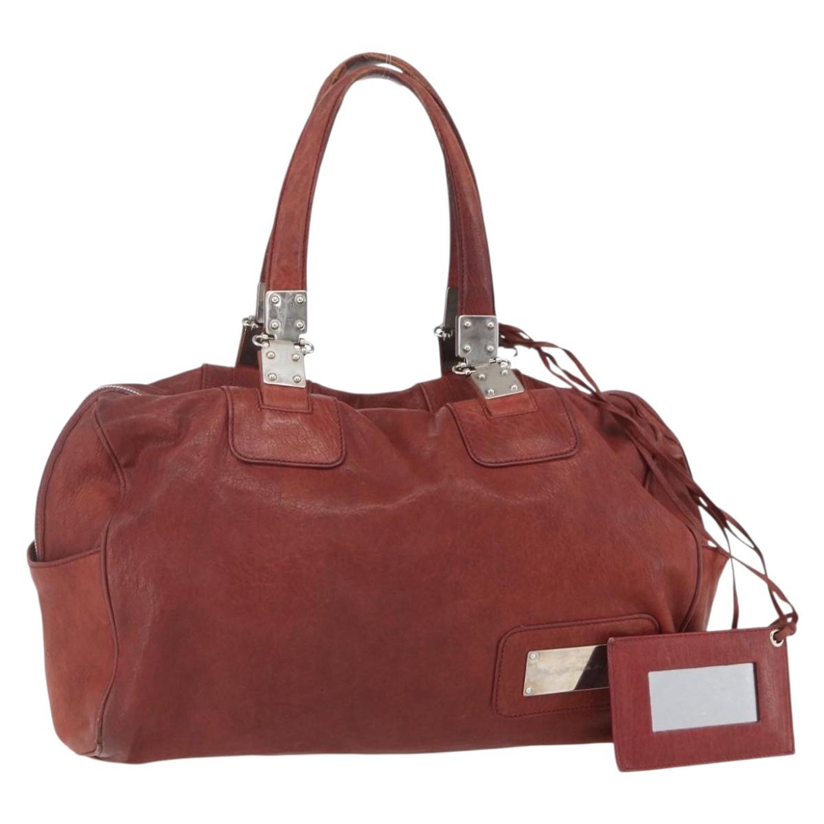 BALENCIAGA Tote Bag Leather Red Silver Auth bs31491