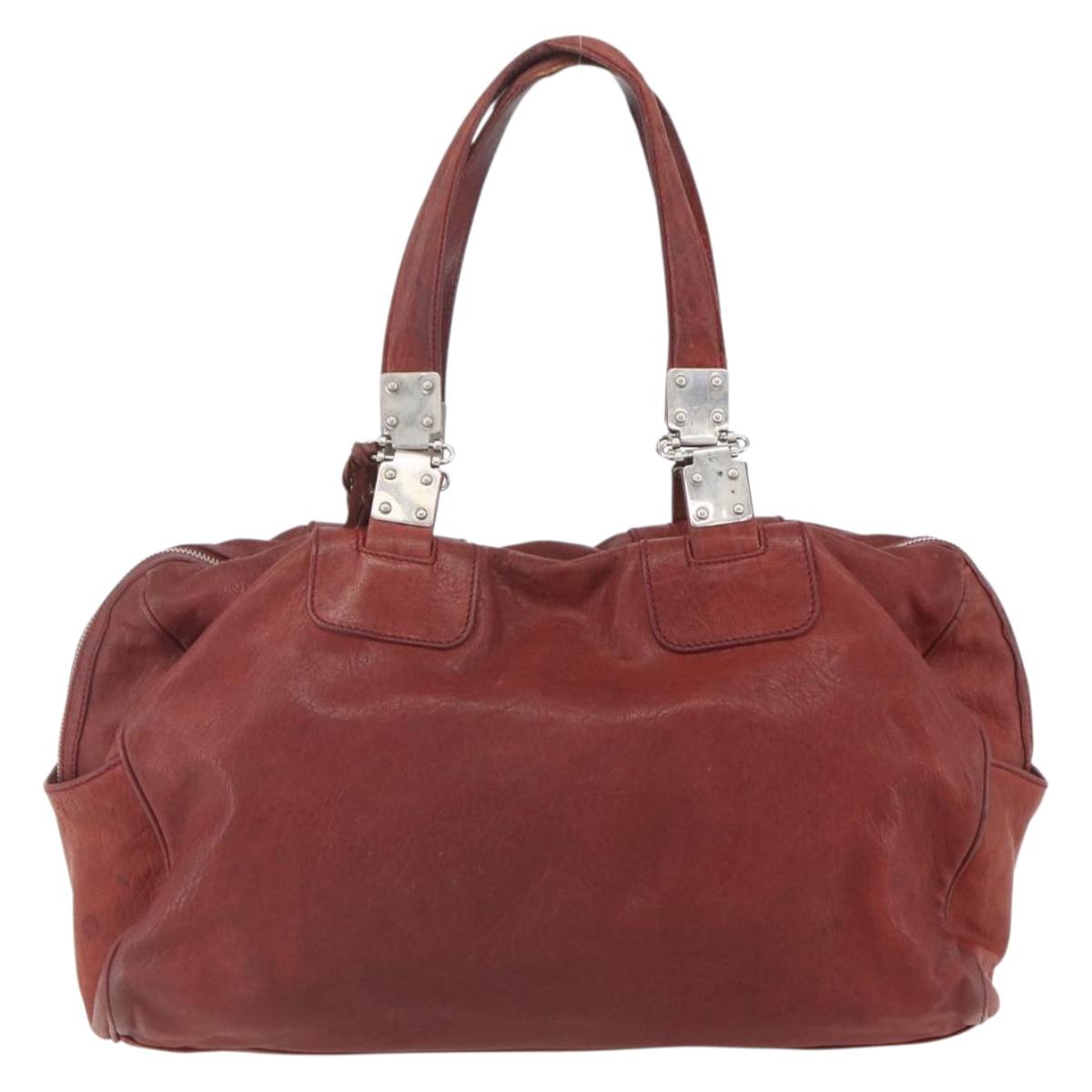 BALENCIAGA Tote Bag Leather Red Silver Auth bs31491