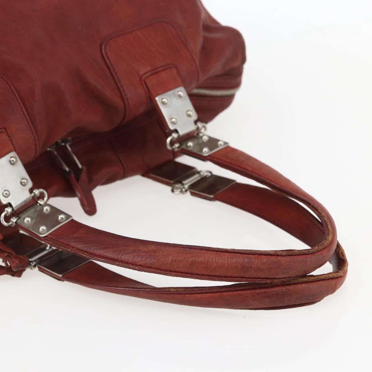 BALENCIAGA Tote Bag Leather Red Silver Auth bs31491