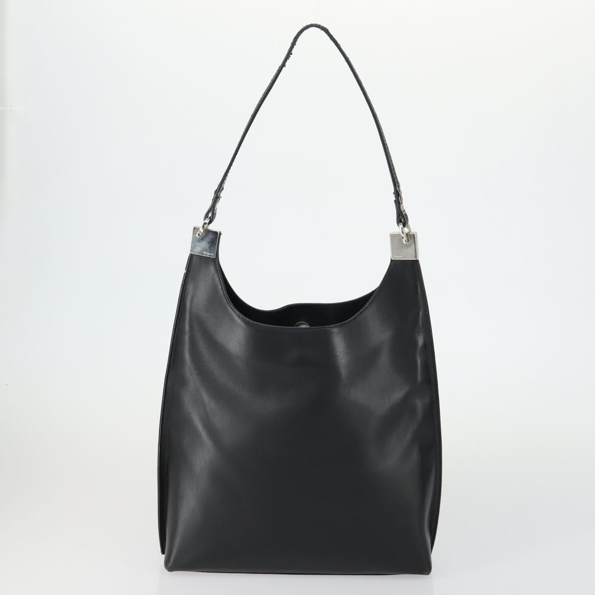 Salvatore Ferragamo Shoulder Bag Leather Canvas 2 Set Black Silver Auth bs31495