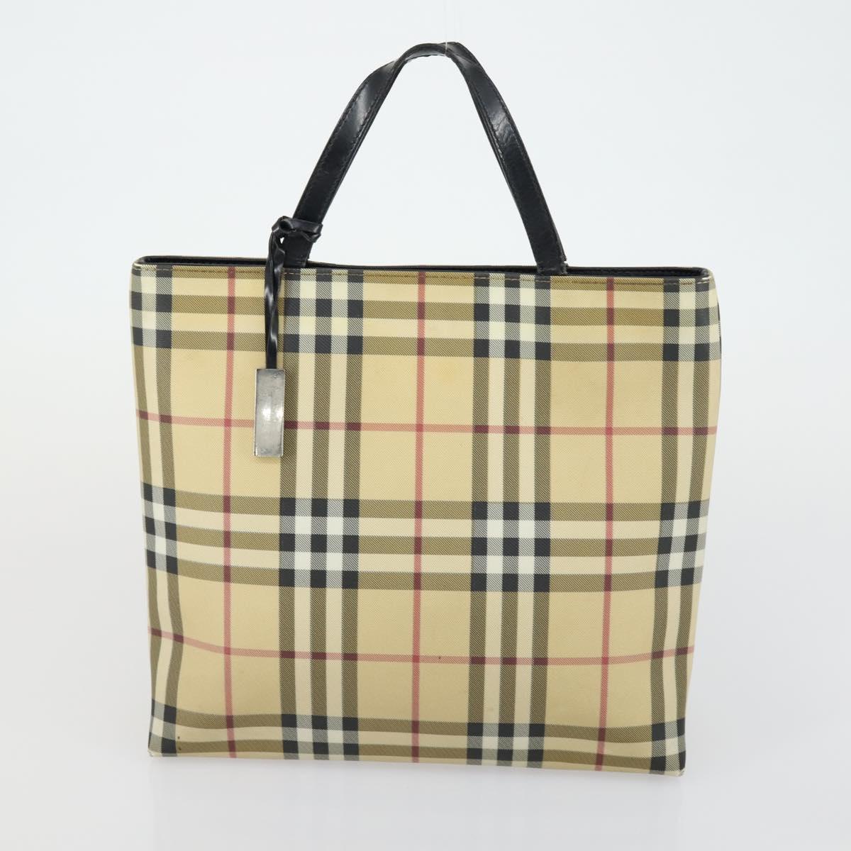 Burberrys Nova Check Hand Bag Canvas 3 Set Beige Green Auth bs31496