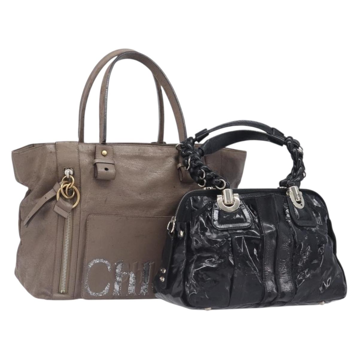 Chloe Tote Bag Leather 2 Set Black Beige Auth bs31501