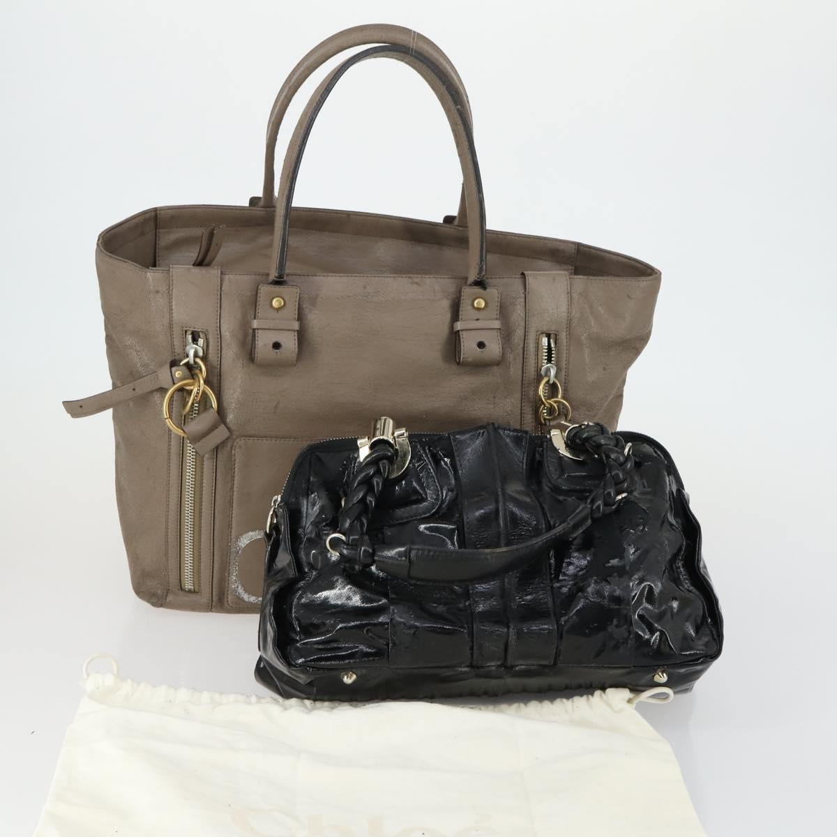 Chloe Tote Bag Leather 2 Set Black Beige Auth bs31501