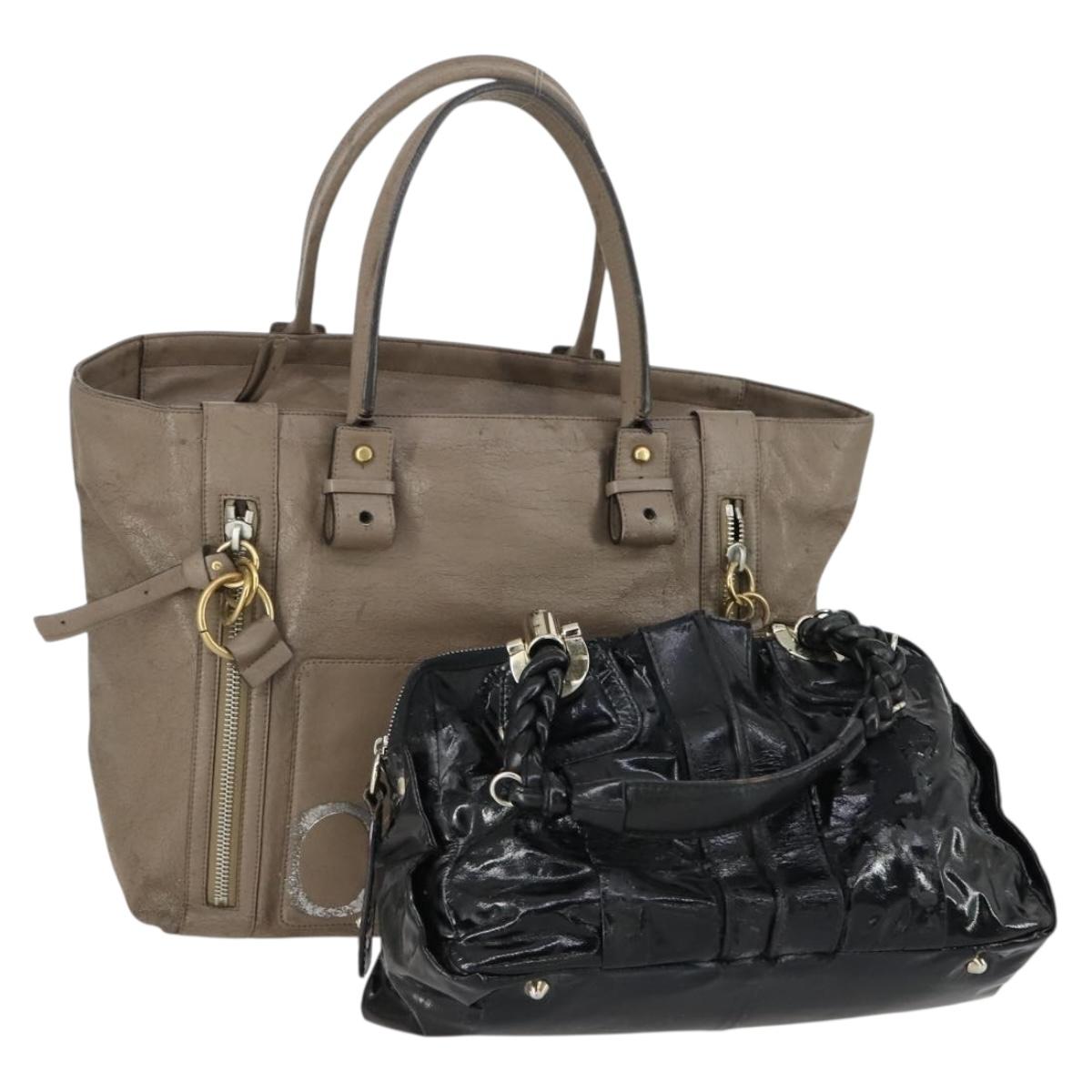 Chloe Tote Bag Leather 2 Set Black Beige Auth bs31501