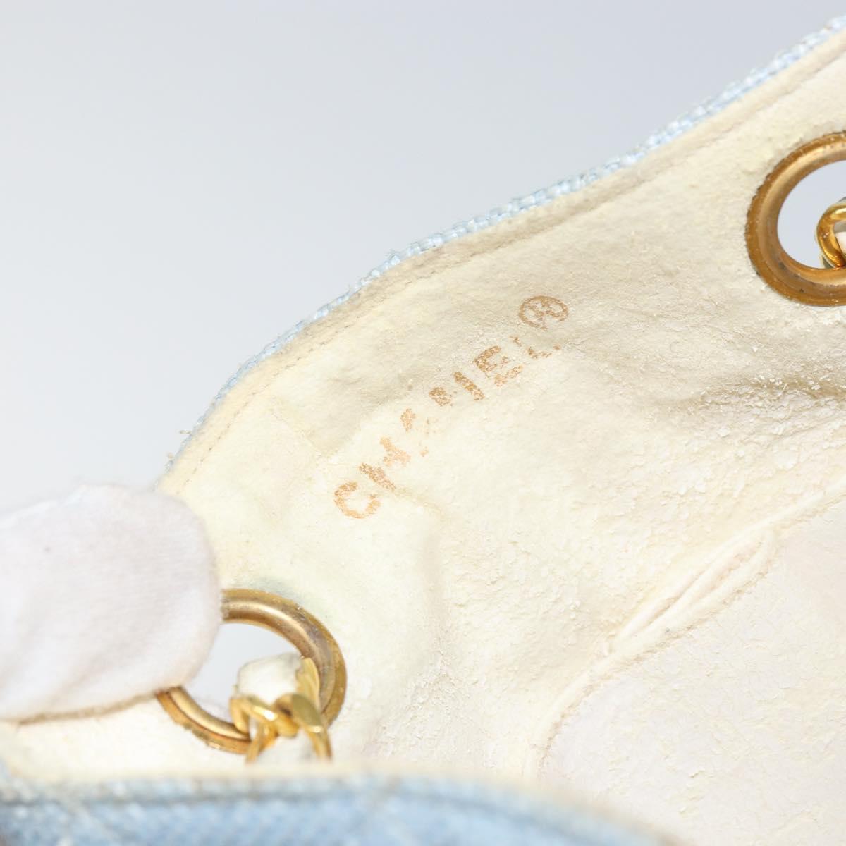 CHANEL Chain Shoulder Bag Canvas Light Blue gold CC Auth bs31503