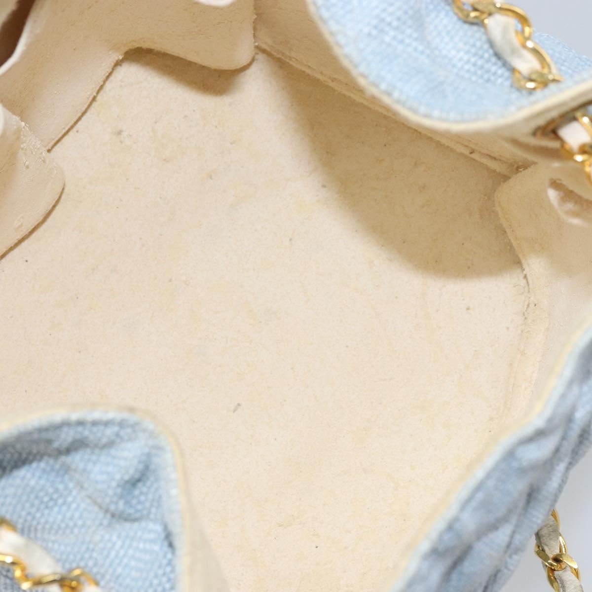 CHANEL Chain Shoulder Bag Canvas Light Blue gold CC Auth bs31503
