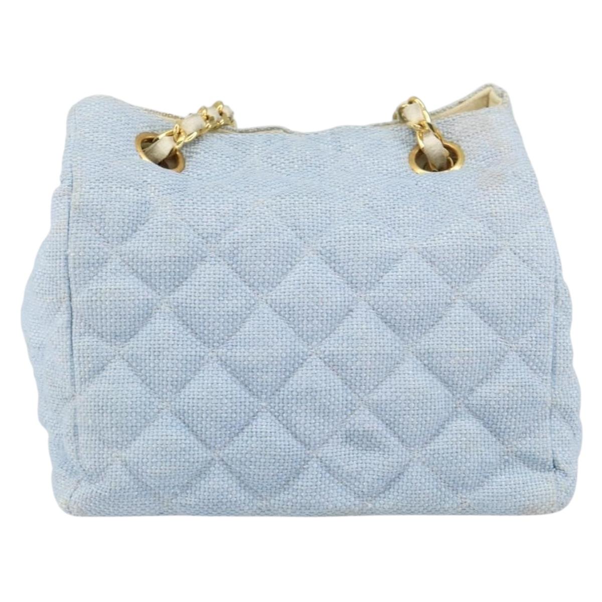 CHANEL Chain Shoulder Bag Canvas Light Blue gold CC Auth bs31503