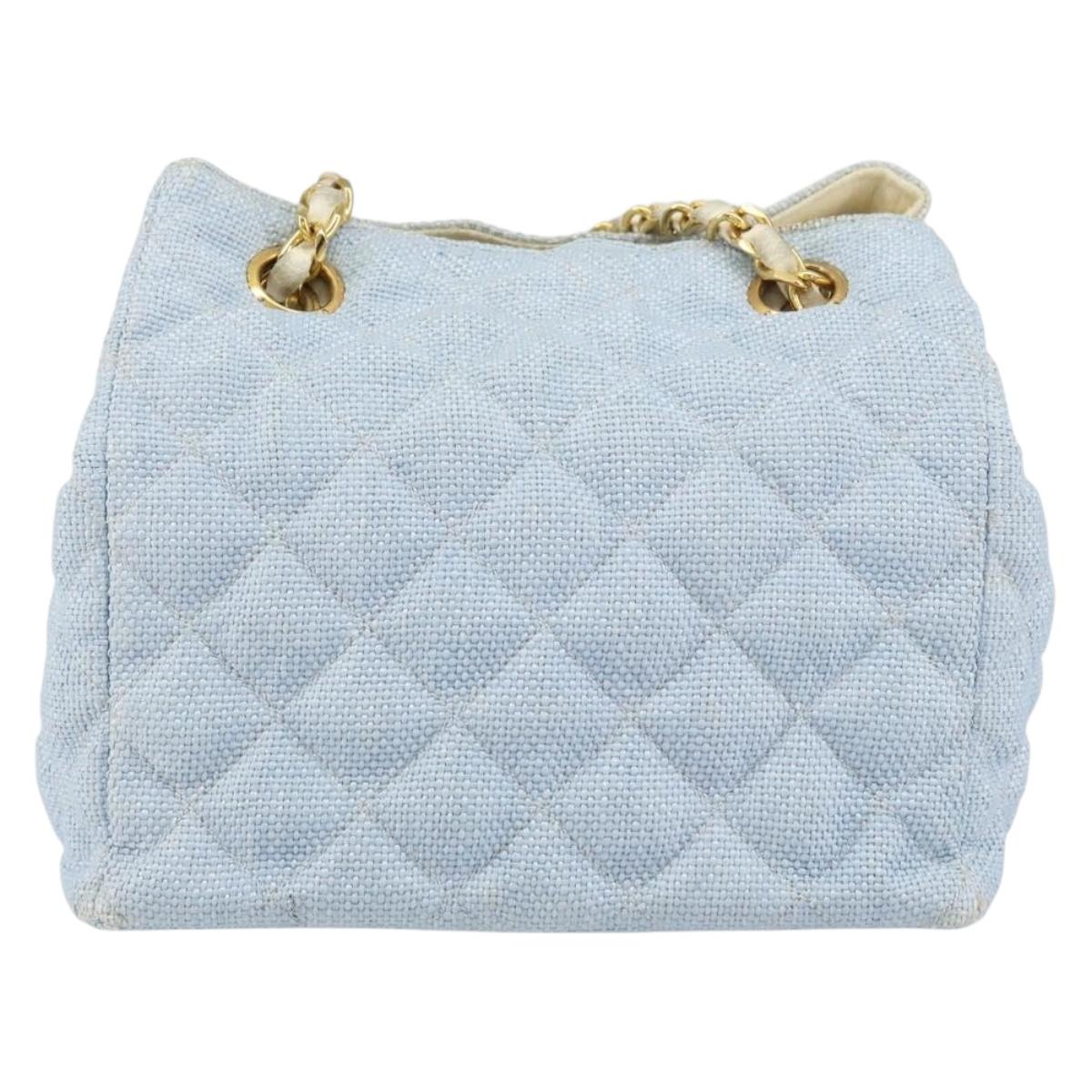 CHANEL Chain Shoulder Bag Canvas Light Blue gold CC Auth bs31503