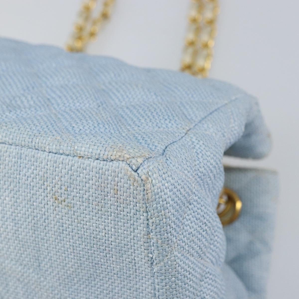 CHANEL Chain Shoulder Bag Canvas Light Blue gold CC Auth bs31503