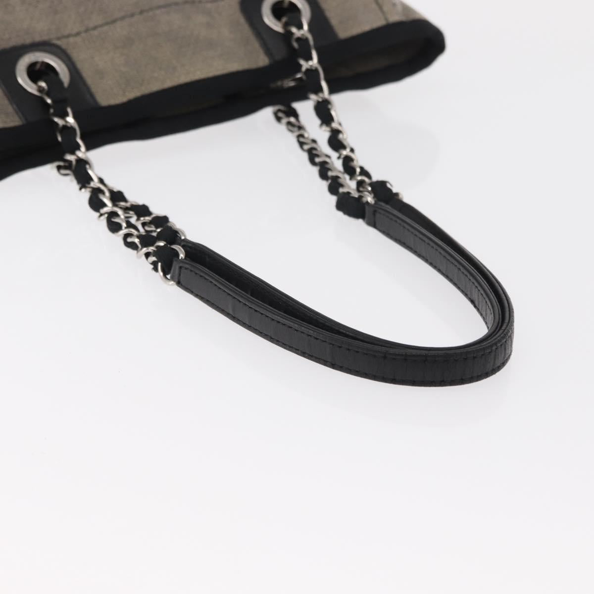 CHANEL Deauville line Chain Tote Bag Canvas Gray Silver CC Auth bs31505