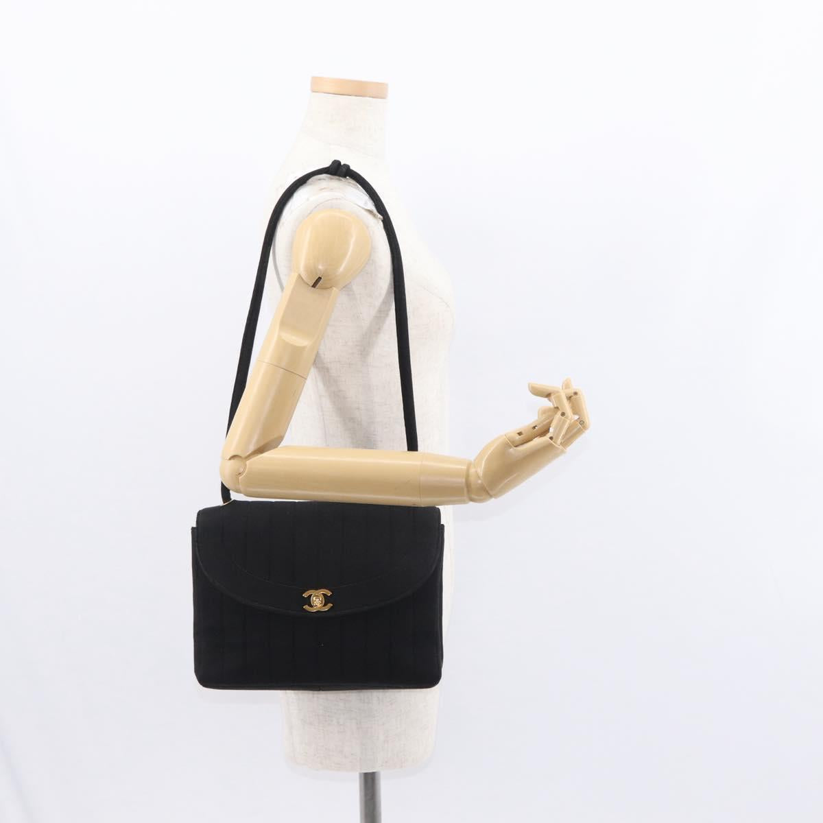 CHANEL Mademoiselle Shoulder Bag Cotton Black Gold CC Auth bs31506