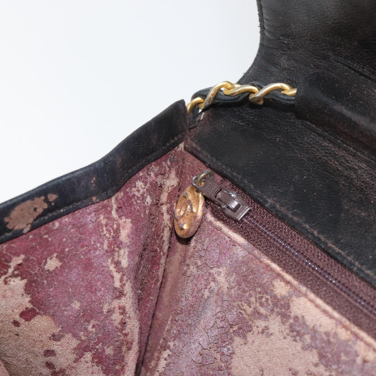 CHANEL Matelasse Chain Shoulder Bag Lamb Skin Black Gold CC Auth bs31513