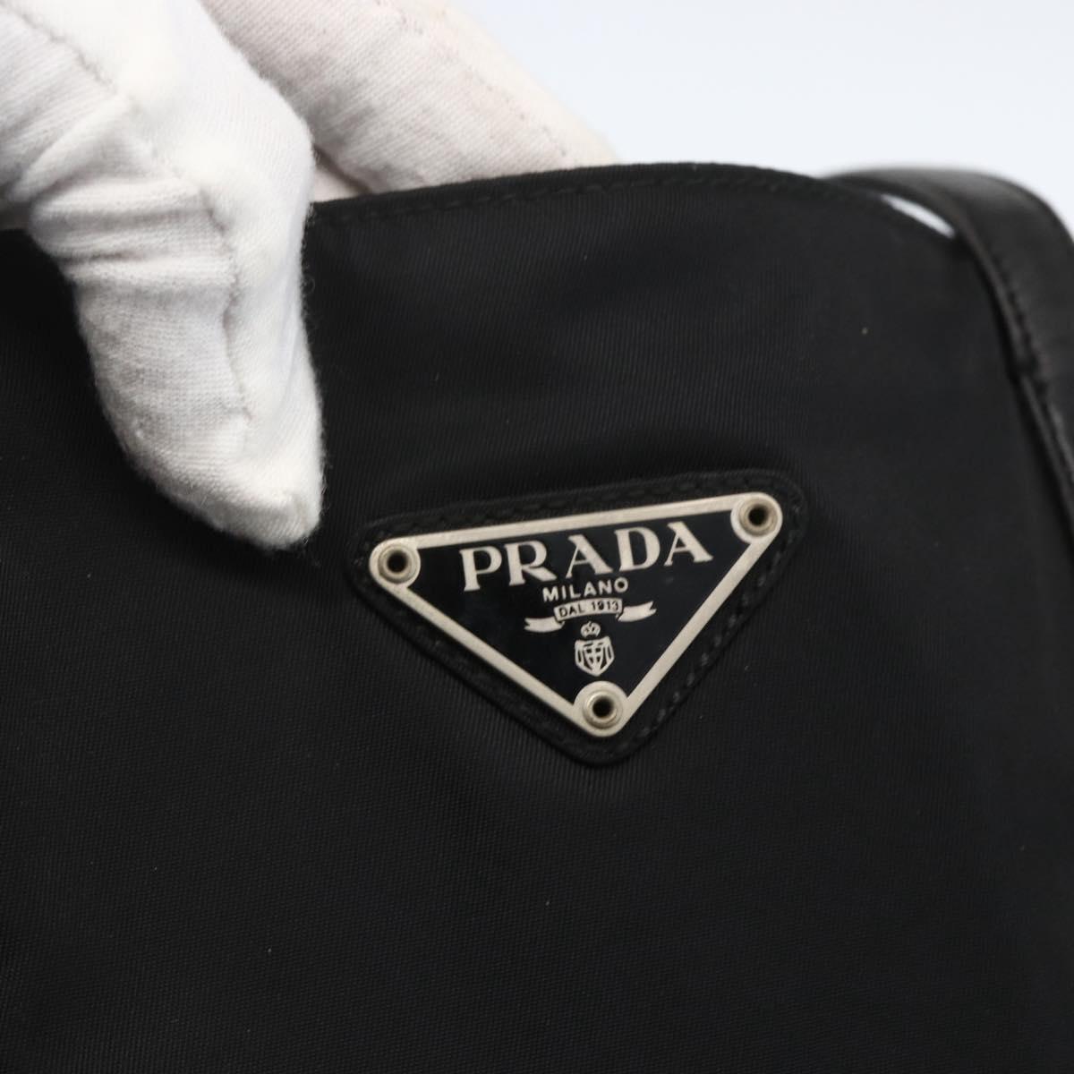 PRADA Tote Bag Nylon Black Silver Auth bs31530