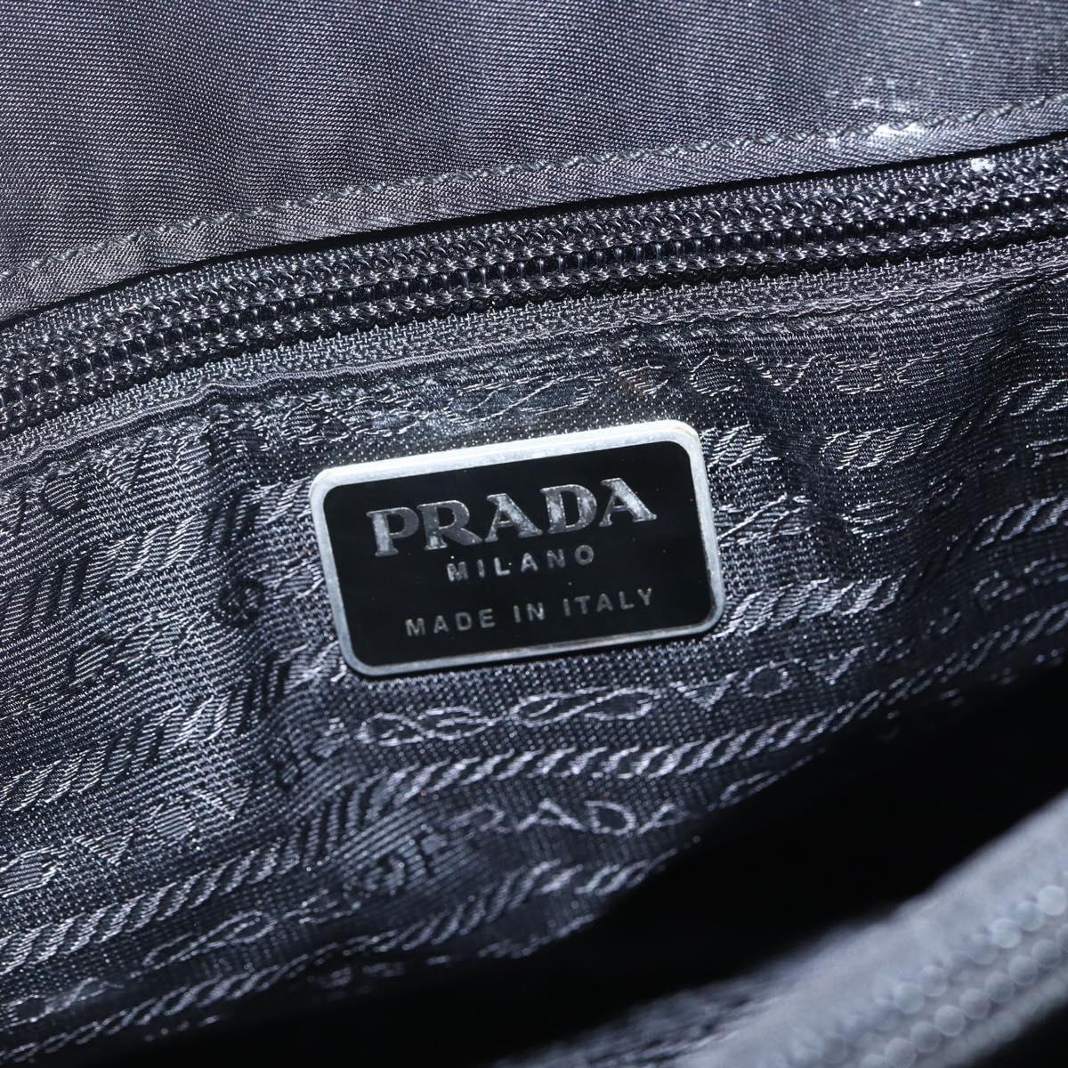 PRADA Tote Bag Nylon Black Silver Auth bs31530