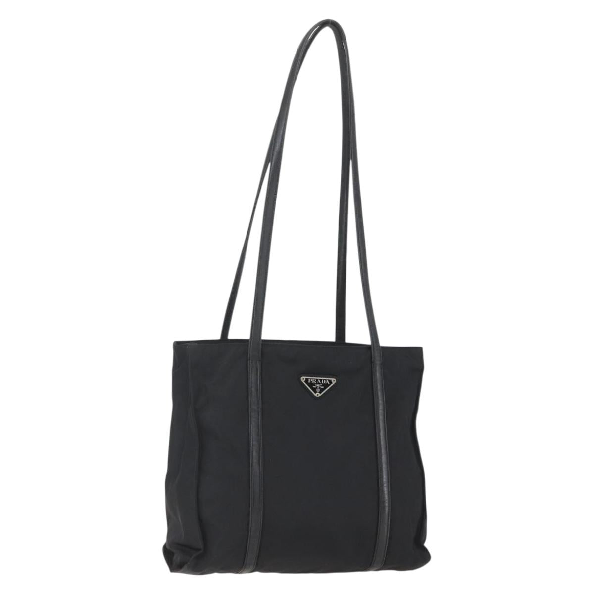 PRADA Tote Bag Nylon Black Silver Auth bs31530