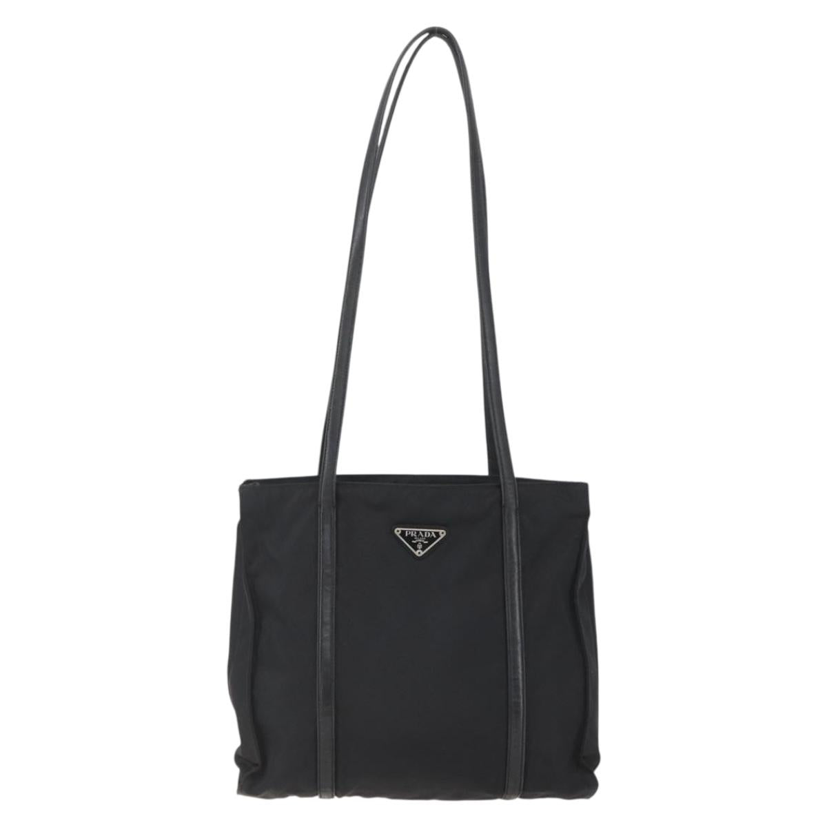 PRADA Tote Bag Nylon Black Silver Auth bs31530